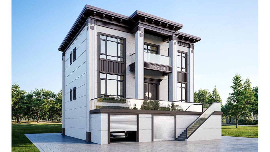 湖南省邵阳市洞口县别墅外墙漆效果图|新中式风格无机艺术外墙|大理石外墙漆-水包砂