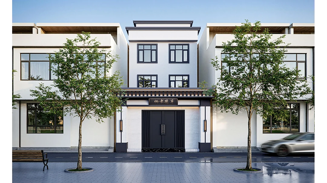 广西河池凤山别墅_外墙漆效果图_新中式风格_无机艺术外墙漆_莫奈无机树皮感