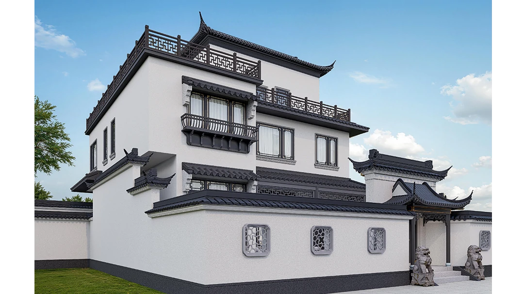 浙江兰溪别墅效果图_外墙漆效果图_中式风格_无机艺术外墙漆_莫奈无机繁星感