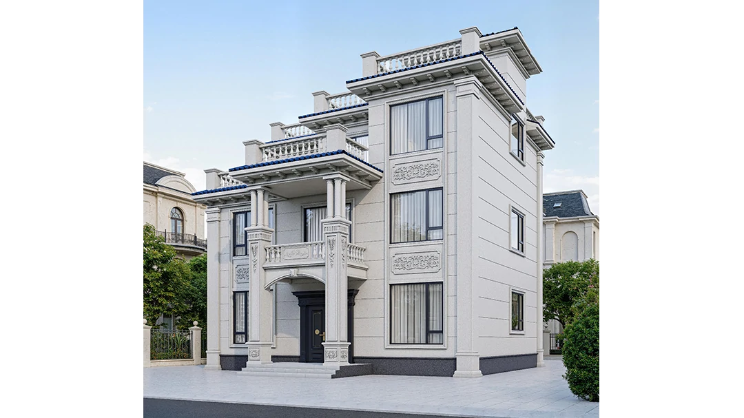 四川犍为别墅效果图_外墙漆效果图_欧式风格_无机艺术外墙_大理石外墙漆-荔枝石