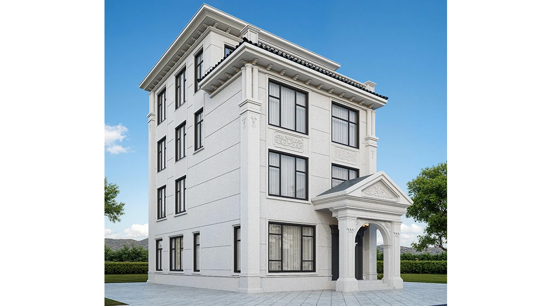 云南曲靖别墅外墙漆效果图_外墙漆效果图_欧式风格_无机艺术外墙_大理石外墙漆-火烧石